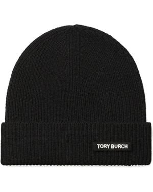 Tory Burch Gorro de canalé con logo - Negro
