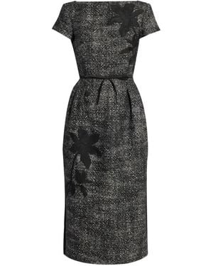 Erdem Floral-Embroidered Bouclé Midi Dress - Black