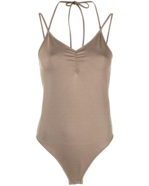 Remain V-Neck Spaghetti-Straps Bodysuit - Brown