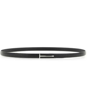 Tom Ford Hammered-Leather T Slim Belt - White