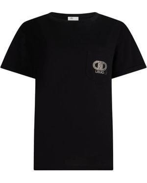 Liu Jo Rhinestone-Embellished Logo T-Shirt - Black