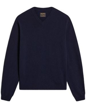 Woolrich V-Neck Wool Jumper - Blue