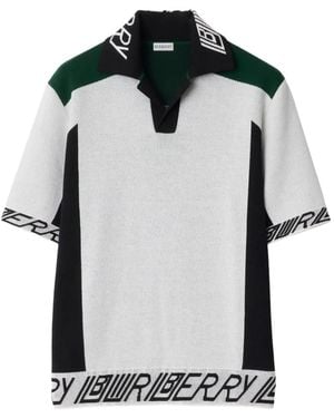 Burberry Logo Trim Wool Polo Shirt - Black