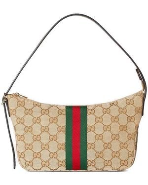 Gucci Kleine Lunetta Umhängetasche Mit Webstreifen - Weiß