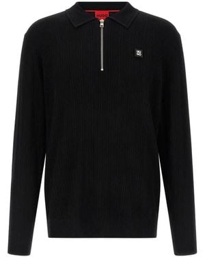 BOSS Ribbed Polo Shirt - Black