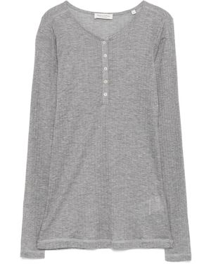 Marc O' Polo Button-Up Ribbed Henley Top - Gray