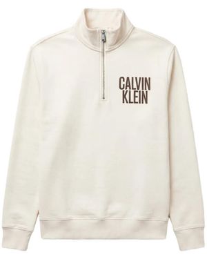 Calvin Klein Logo-Embroidered Quarter-Zip Sweatshirt - White