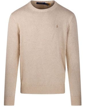 Ralph Lauren Logo-Embroidered Crewneck Sweater - Natural
