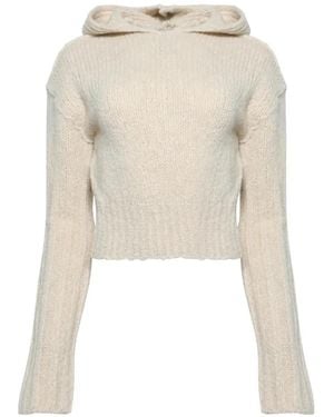 Rick Owens Cropped Chunky-Knit Hooded Sweater - White
