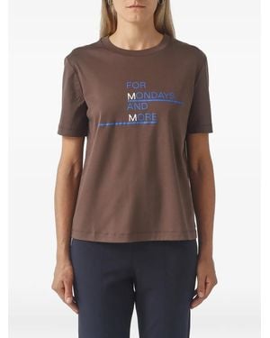 Max Mara Rollio Slogan-Print T-Shirt - Brown
