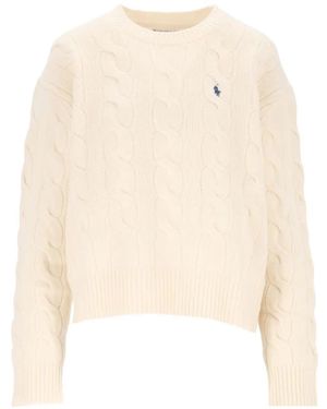 Polo Ralph Lauren Cable-Knit Pony-Motif Sweater - White