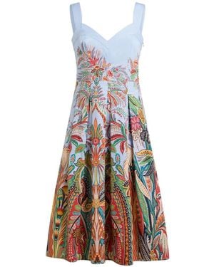 Etro Paisley-Print Pleated Midi Dress - White
