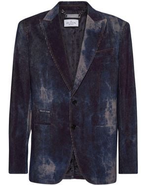 Philipp Plein Bleached-Effect Velvet Blazer - Blue