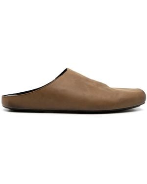 Uma Wang Square-Toe Leather Slippers - Brown