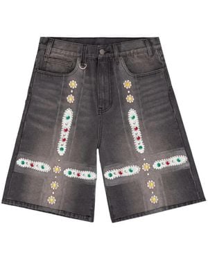 Bravest Studios Sapphire Crystal-Embellished Denim Shorts - Grey