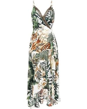 CAMILLA Draped Tiger-Paint Wrap Dress - Metallic