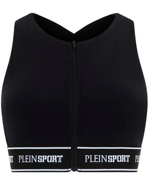 Philipp Plein Zip Elastic Fleece Bra Top - Black