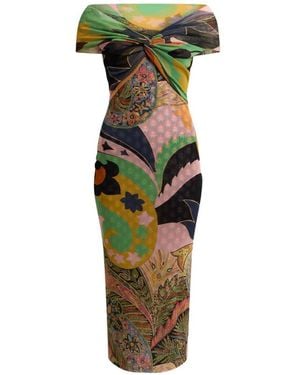 Etro Vestido Midi Con Dos Estampados - Verde