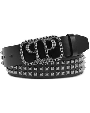 Philipp Plein Studs Buckle Leather Belt - Black