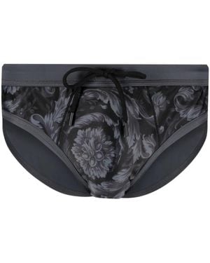 Versace Costume Da Bagno Con Stampa Barocca - Nero
