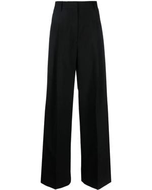 Burberry Pleated Wide-Leg Wool Trousers - Black