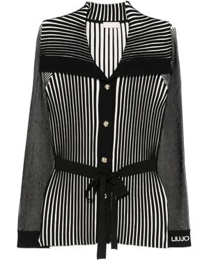 Liu Jo Gestreifter Cardigan mit Gürtel - Schwarz