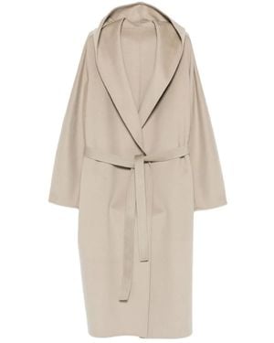 Alberta Ferretti Hooded Belted Coat - Natural