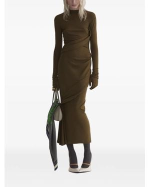 Mugler Midi Draped Turtleneck Dress - Green