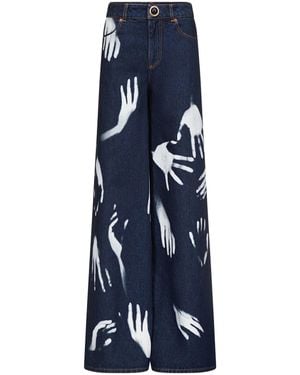 Area Hand-Print Wide-Leg Jeans - Blue