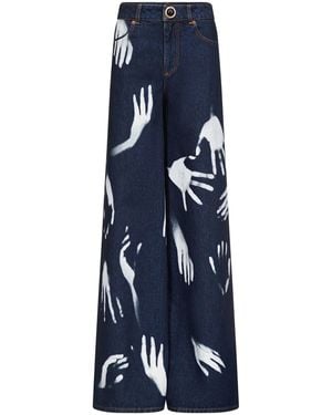 Area Hand-Print Wide-Leg Jeans - Blue