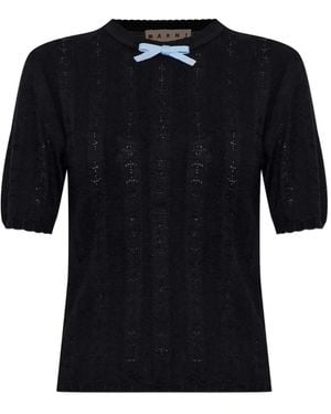 Marni Bow-Detail Knitted Wool T-Shirt - Black