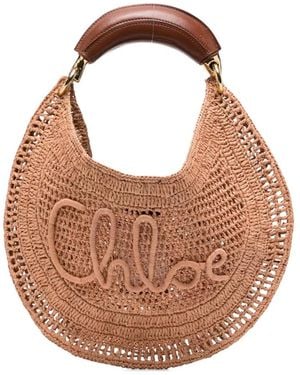 Chloé Crochet-Knit Logo Tote Bag - Brown