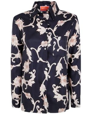 La DoubleJ Floral-Print Silk Shirt - Blue