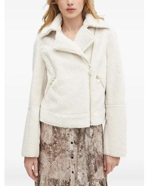 Guess Asymmetrical-Zip Fleece Jacket - White