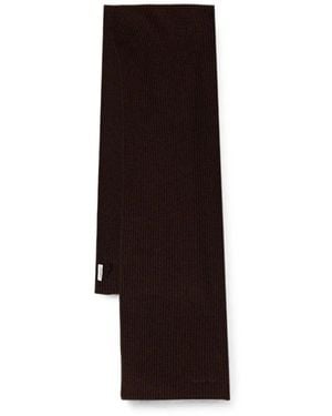 Lanvin Ribbed-Knit Logo-Embroidered Scarf - Brown