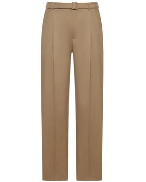 Saint Laurent Belted Tailored Trousers - Natural