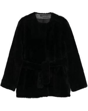 TOTEME Belted Shearling Jacket - Black