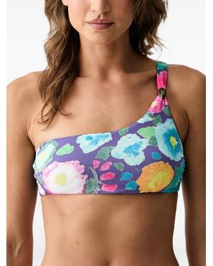 Kurt Geiger Floral-Print One-Shoulder Bikini Top - Blue