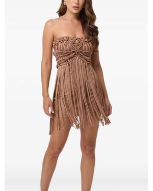Lybethras Siena Macramé Fringed Mini Dress - Brown