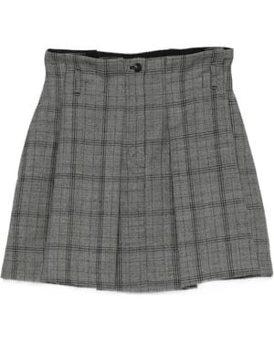 Tela Check-Pattern Pleated Mini Skirt - Grey