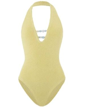 Hunza G Adriana Beaded Swim Metallic Crinkle - White