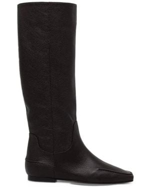 Pollini Leather Square-Toe Boots - Black