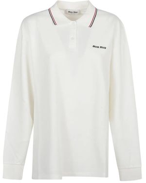Miu Miu Polo À Logo Brodé - Blanc
