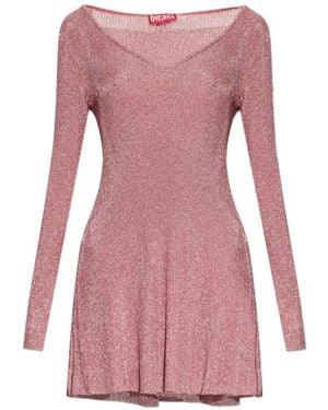 DIESEL M-Dalila V-Neck Long-Sleeved Mini Dress - Pink