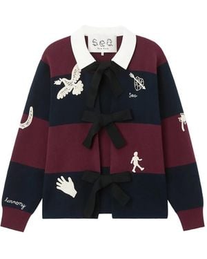 Sea Cárdigan Hester a rayas bordadas - Rojo