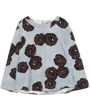 Luisa Cerano Flower-Print Blouse - Black