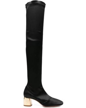 Forte Forte Kniehohe Stiefel mit goldfarbenem Absatz 55mm - Schwarz