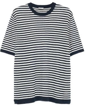GALLIA Derek Stripes Linen T-Shirt - Black