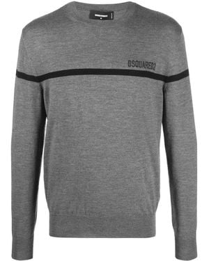 DSquared² Logo-Embroidered Wool Jumper - Grey