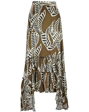 Alexis Bexley Leaf-Print Ruffled Skirt - White